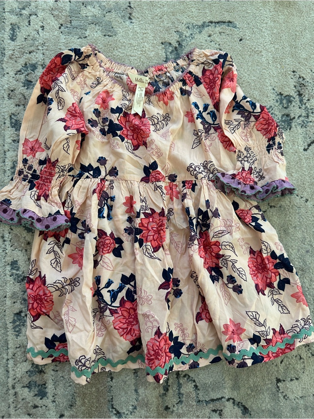 Matilda Jane Pink Floral Peasant shirt with Navy and Coral Accents
